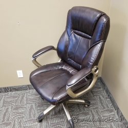 Dark Brown Leather Office Task Chair w/ Grey Base